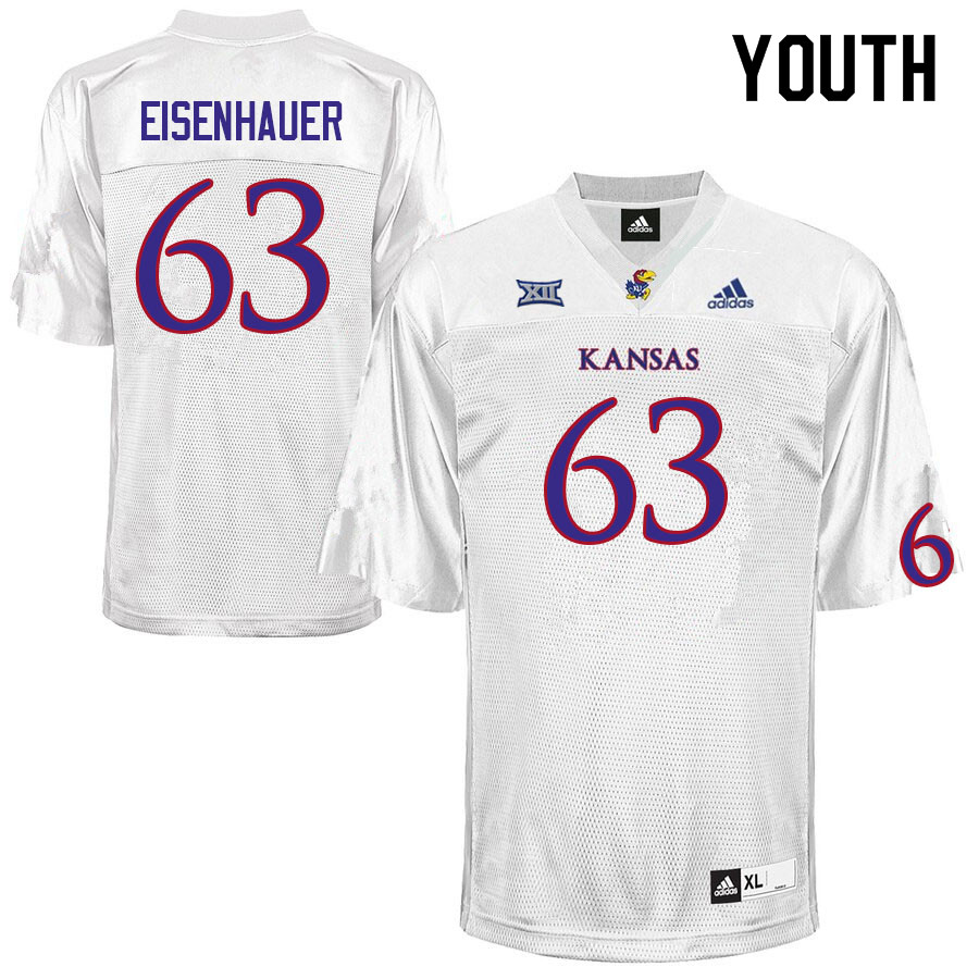 Youth #63 Jake Eisenhauer Kansas Jayhawks College Football Jerseys Sale-White - Click Image to Close
